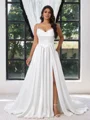 A-line kjole Spaghetti Plissert Sweep/Børste train Charmeuse Korsett Plus Size Brudekjoler