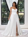 A-line kjole Spaghetti Plissert Sweep/Børste train Charmeuse Korsett Plus Size Brudekjoler