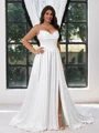 A-line kjole Spaghetti Plissert Sweep/Børste train Charmeuse Korsett Plus Size Brudekjoler