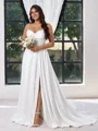 A-line kjole Spaghetti Plissert Sweep/Børste train Charmeuse Korsett Plus Size Brudekjoler