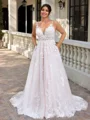 A-line kjole Scoop Applikasjoner Blonder Bane-tog Tyll Korsett Plus Size Brudekjoler