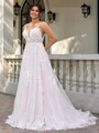 A-line kjole Scoop Applikasjoner Blonder Bane-tog Tyll Korsett Plus Size Brudekjoler