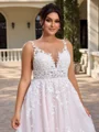 A-line kjole Scoop Applikasjoner Blonder Bane-tog Tyll Korsett Plus Size Brudekjoler