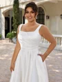 A-line kjole Torget Plissert Bane-tog Satin Plus Size Brudekjoler