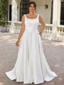 A-line kjole Torget Plissert Bane-tog Satin Plus Size Brudekjoler