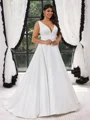 A-line kjole V-hals Bane-tog Satin Plus Size Brudekjoler