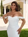 Sheath Bare Skuldre Plissert Bane-tog Satin Korsett Plus Size Brudekjoler