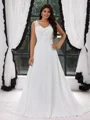 A-line kjole V-hals Applikasjoner Blonder Sweep/Børste train Chiffong Korsett Plus Size Brudekjoler