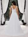 A-line kjole V-hals Applikasjoner Blonder Sweep/Børste train Chiffong Korsett Plus Size Brudekjoler