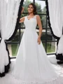 A-line kjole V-hals Applikasjoner Blonder Sweep/Børste train Chiffong Korsett Plus Size Brudekjoler