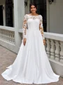 A-line kjole Scoop Lange ermer Applikasjoner Blonder Bane-tog Satin Plus Size Brudekjoler