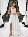 A-line kjole Stropper Applikasjoner Blonder Sweep/Børste train Chiffong Plus Size Brudekjoler