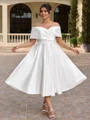 A-line kjole Bare Skuldre Plissert Te-Lengde Satin Korsett Plus Size Brudekjoler