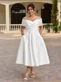 A-line kjole Bare Skuldre Plissert Te-Lengde Satin Korsett Plus Size Brudekjoler
