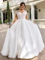 A-line kjole Scoop Lange ermer Applikasjoner Blonder Sweep/Børste train Organza Plus Size Brudekjoler