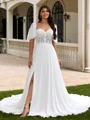 A-line kjole Scoop Kortermer Applikasjoner Blonder Kapell Slep Tyll Plus Size Brudekjoler