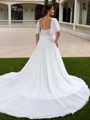 A-line kjole Scoop Kortermer Applikasjoner Blonder Kapell Slep Tyll Plus Size Brudekjoler