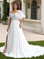 A-line kjole Scoop Kortermer Applikasjoner Blonder Kapell Slep Tyll Plus Size Brudekjoler