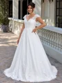A-line kjole V-hals Applikasjoner Blonder Bane-tog Tyll Plus Size Brudekjoler