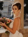 Sheath V-neck Bow Chapel Train Stretch Crepe Wedding Dress