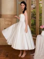 A-line kjole Sweetheart Plissert Te-Lengde Satin Korsett Brudekjoler