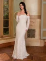 Sheath Bare Skuldre Lange ermer Gulvlengde Blonder Korsett Brudekjoler