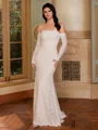 Sheath Bare Skuldre Lange ermer Gulvlengde Blonder Korsett Brudekjoler
