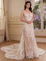 Sheath V-hals Applikasjoner Blonder Katedral Slep Tyll Brudekjoler
