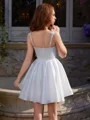 A-line kjole Stropper Bue Kort/Mini Satin Kjole