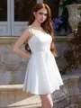 A-line kjole Stropper Bue Kort/Mini Satin Kjole